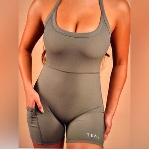 Active by TEAL Olive Green Ribbed Jumpsuit